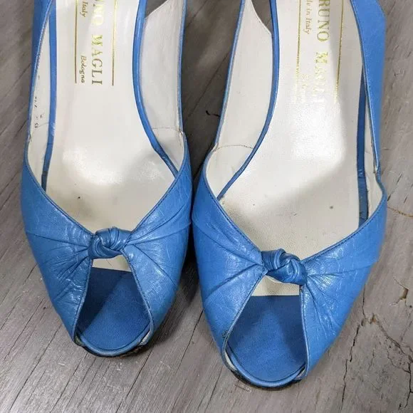 Vintage bruno magli heels blue peeptoes sling - Picture 3 of 10